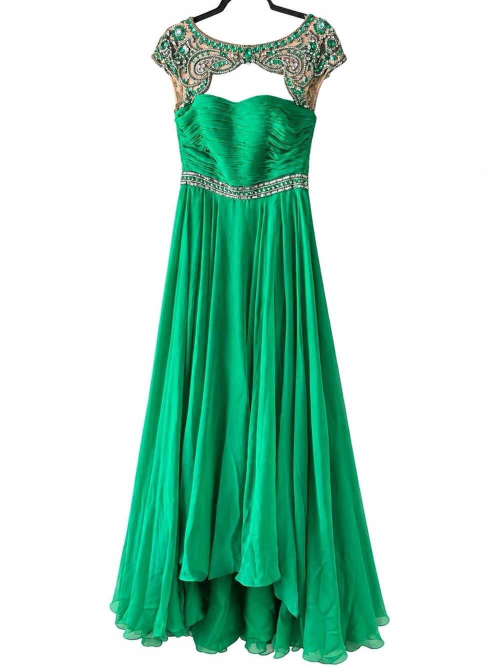 Sherri Hill Size 4 Green Beaded Rhinestone Prom Hoco Formal Cocktail Party Gown